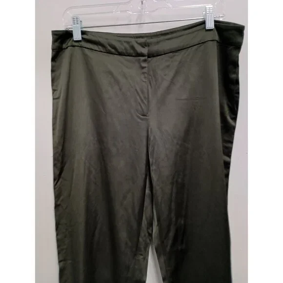 Eileen Fisher Womens Dress Pants Medium Olive Green Satin Straight Leg Classic - Picture 2 of 8